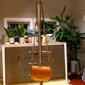 Pour La Victoire silver chain crossbody bag mini Tan leather and suede